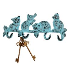 Turquoise Distressed Cats Iron Hook